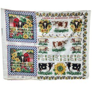 Vtg Concord Fabric Panel American Homestead Appliques Joan Kessler Country Farm